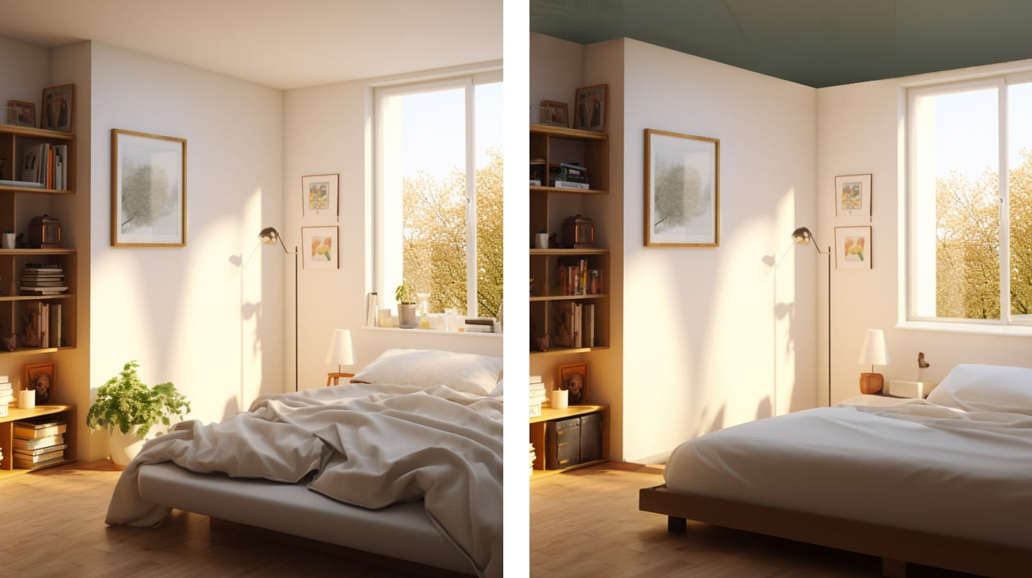 spanplafond voor en na slaapkamer
